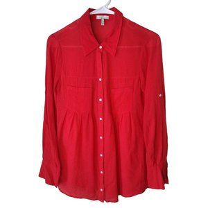 Joie Top Womens XS Poppy Red Rolled Tab Long Sleeve Top